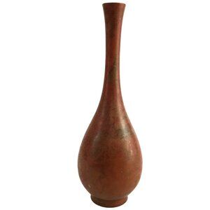 Vintage Japanese Bronze Vase 8.5" Patina Drop Form Slender Neck Ikebana Decor